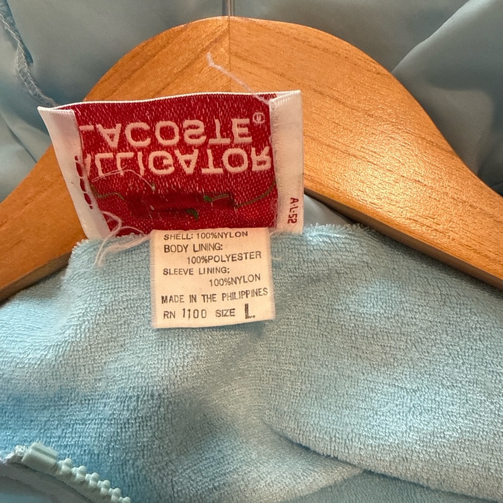Vintage 90s Alligator Lacoste Logo Hooded Windbreaker Jacket Pastel Blue Terry L - Picture 5 of 8
